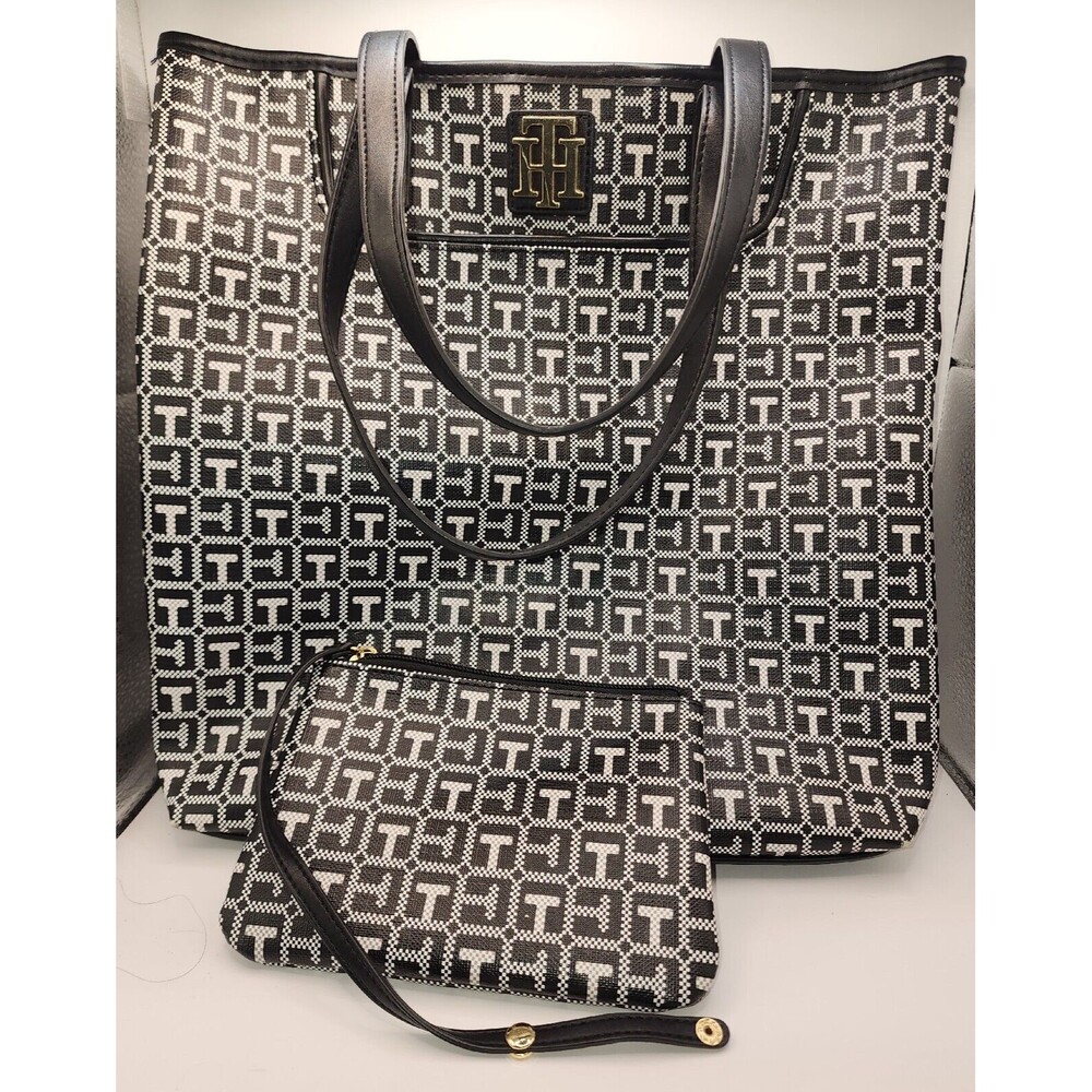 TOMMY HILFIGER Black Tote Shopper Bag Handbag + Bonus a Coin Bag